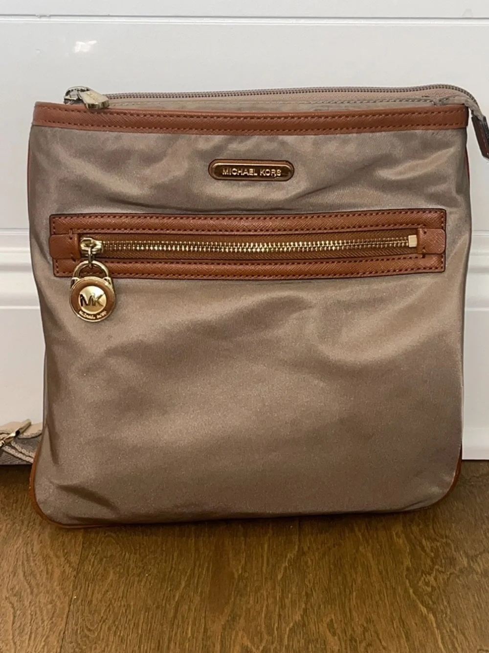 Michael Kors Kempton Nylon Crossbody Bag Beige & Brown